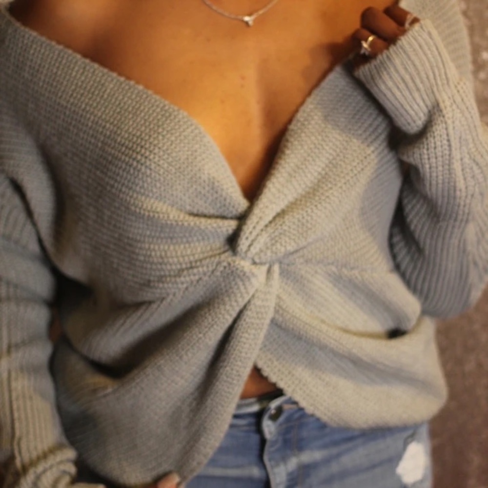 "Smoke" Grey V Knot Sweater